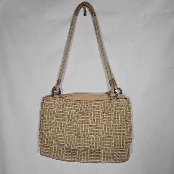 Vtg Straw 70s Made in Italy Bag Purse Neutral Woven Weave Texture Cottage Boho - Picture 3 of 8